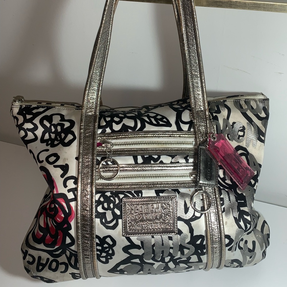 Coach Poppy White Multi Floral Graffiti Glam Tote Bag
